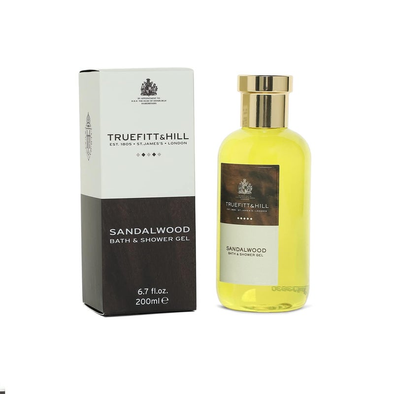 Truefitt & Hill Premium Luxury Bath & Shower Gel - Sandalwood - Rich Lather, Deep Cleanse, and Refreshing Aroma - 6.7 oz. - Image 1